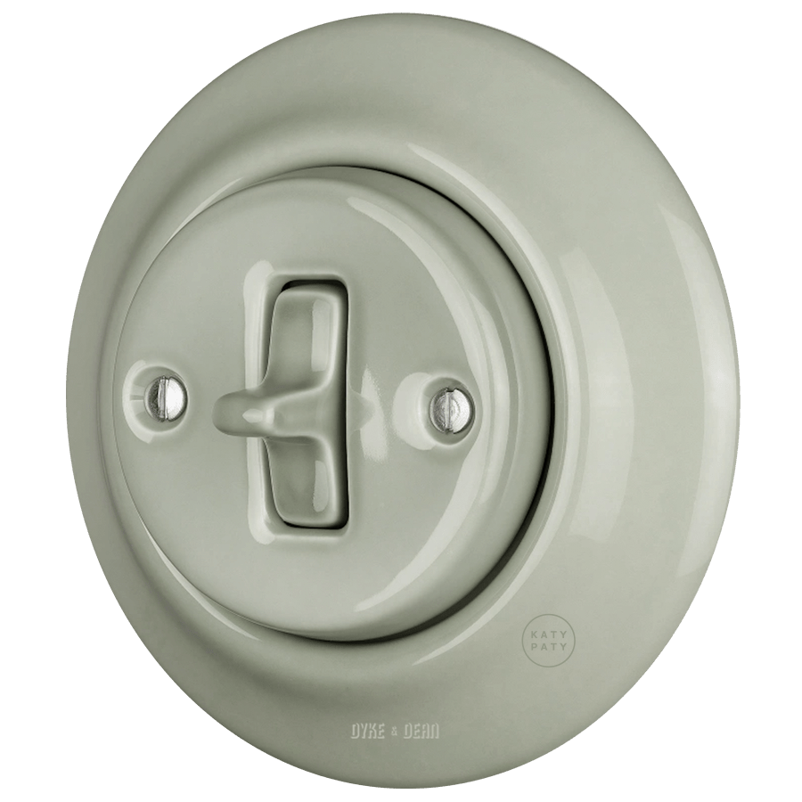 PORCELAIN WALL LIGHT SWITCH GREY GREEN TOGGLE - DYKE & DEAN