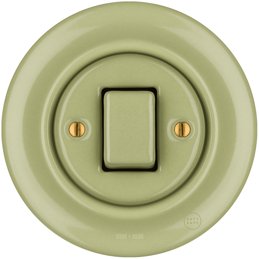 PORCELAIN WALL LIGHT SWITCH MOSS GREEN FAT BUTTON - DYKE & DEAN