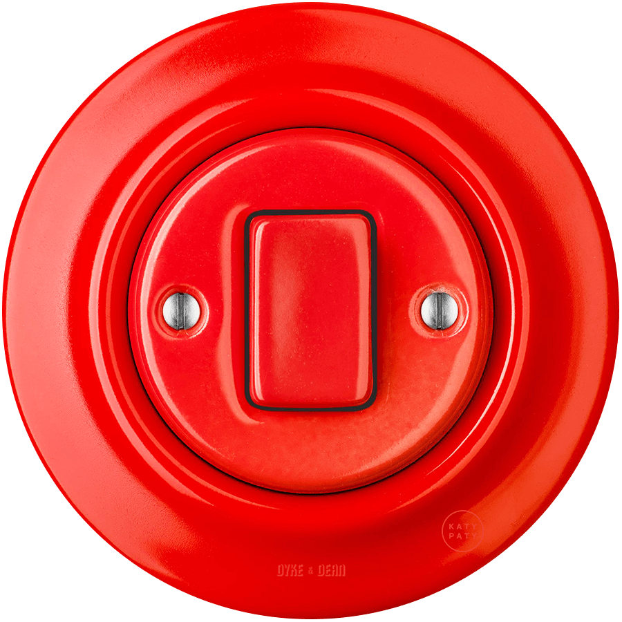 PORCELAIN WALL LIGHT SWITCH RED FAT BUTTON - DYKE & DEAN