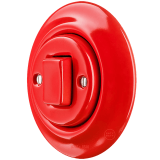 PORCELAIN WALL LIGHT SWITCH RED FAT BUTTON - DYKE & DEAN