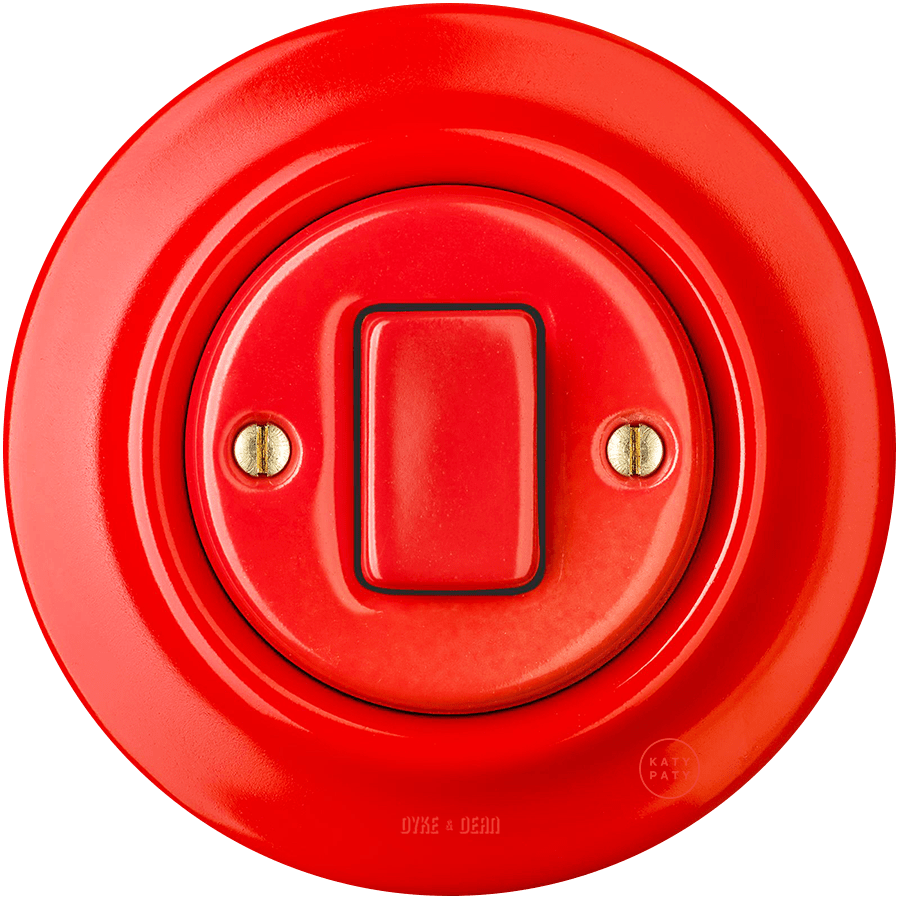 PORCELAIN WALL LIGHT SWITCH RED FAT BUTTON - DYKE & DEAN