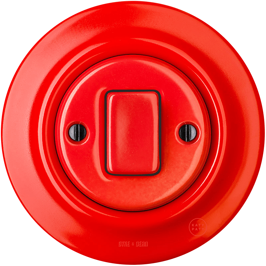 PORCELAIN WALL LIGHT SWITCH RED FAT BUTTON - DYKE & DEAN