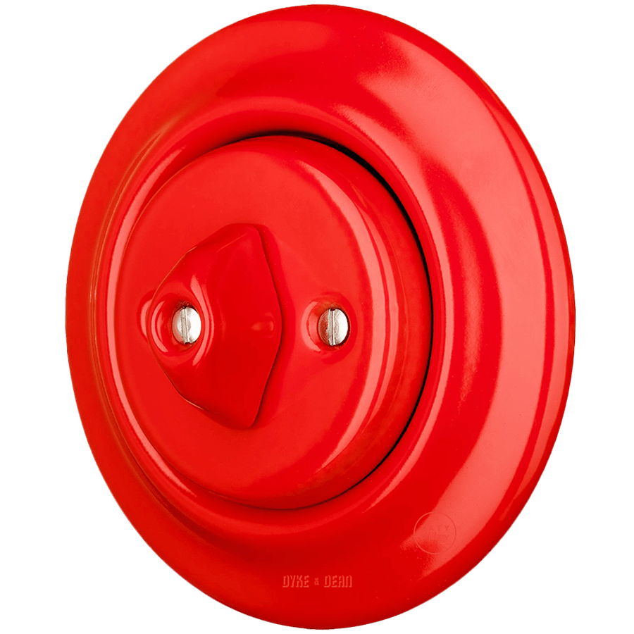 PORCELAIN WALL LIGHT SWITCH RED ROTARY - DYKE & DEAN