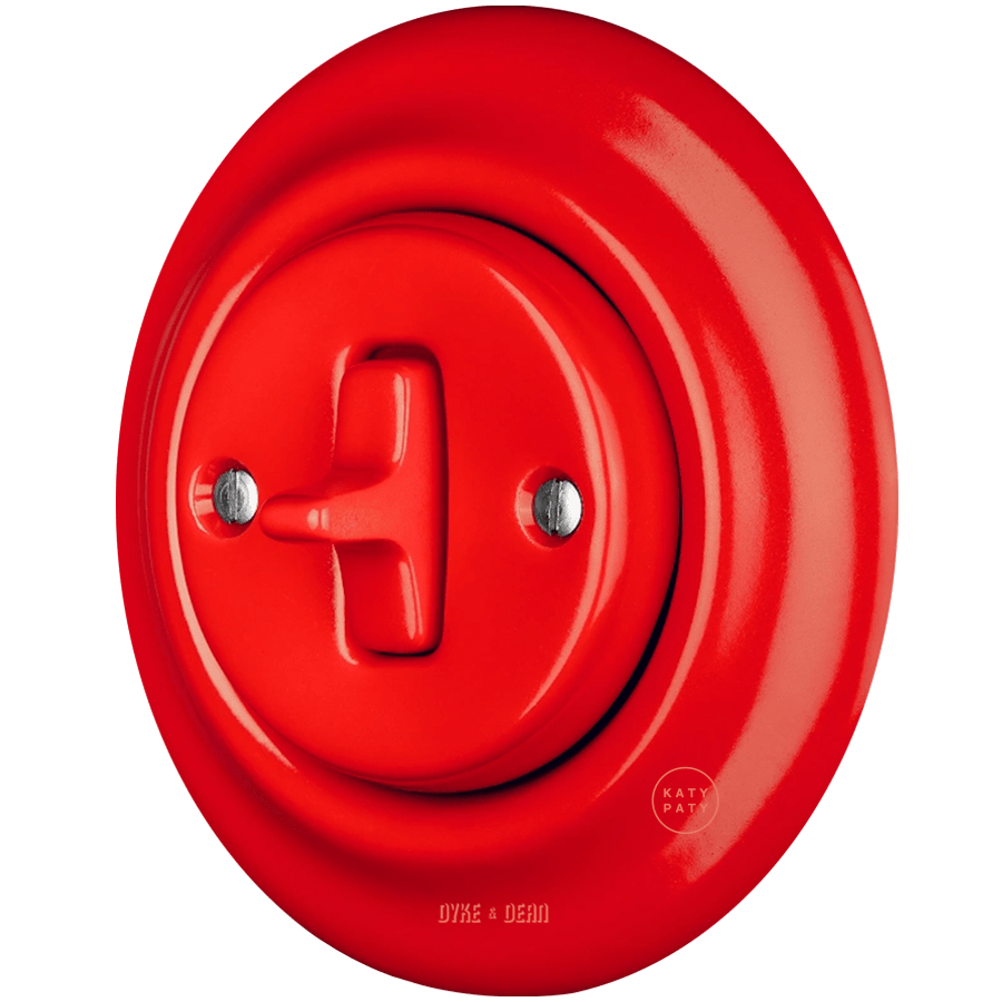 PORCELAIN WALL LIGHT SWITCH RED TOGGLE - DYKE & DEAN