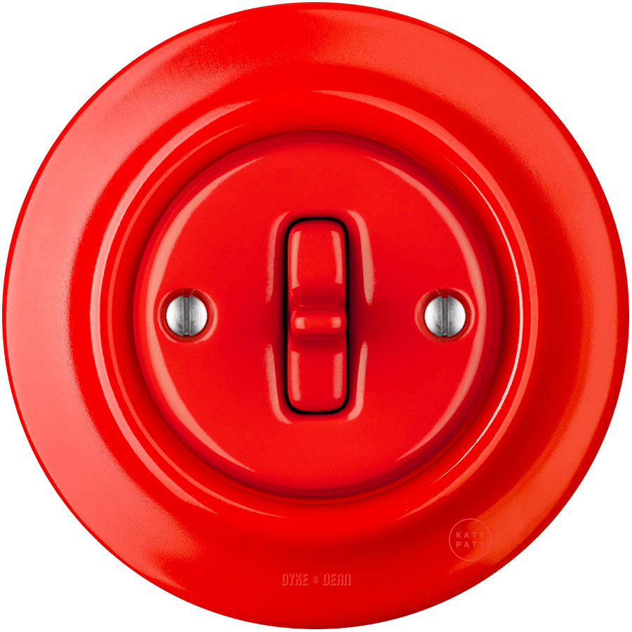PORCELAIN WALL LIGHT SWITCH RED TOGGLE - DYKE & DEAN