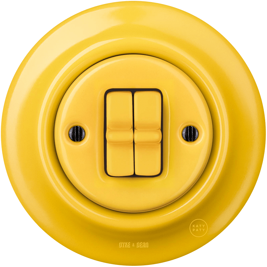 PORCELAIN WALL LIGHT SWITCH YELLOW 2 TOGGLE - DYKE & DEAN