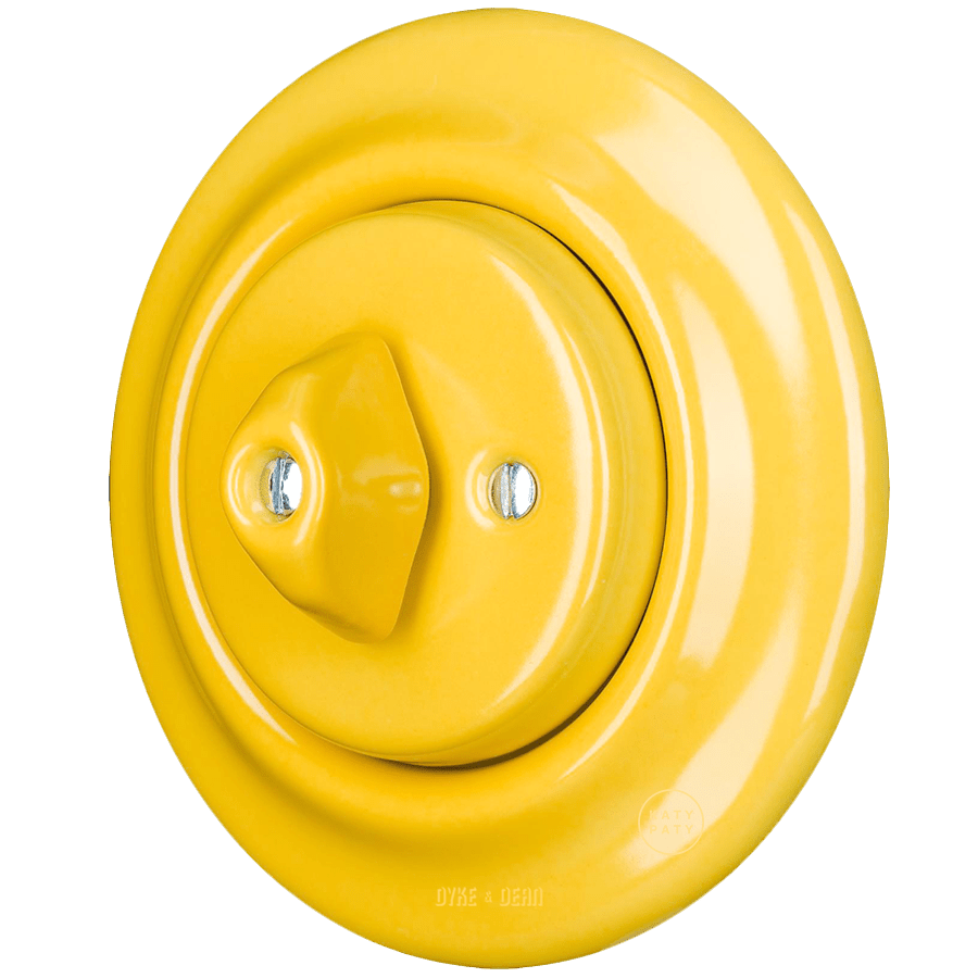 PORCELAIN WALL LIGHT SWITCH YELLOW ROTARY - DYKE & DEAN