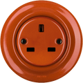 Brick Red round porcelain UK 3-pin wall socket by Katy Paty