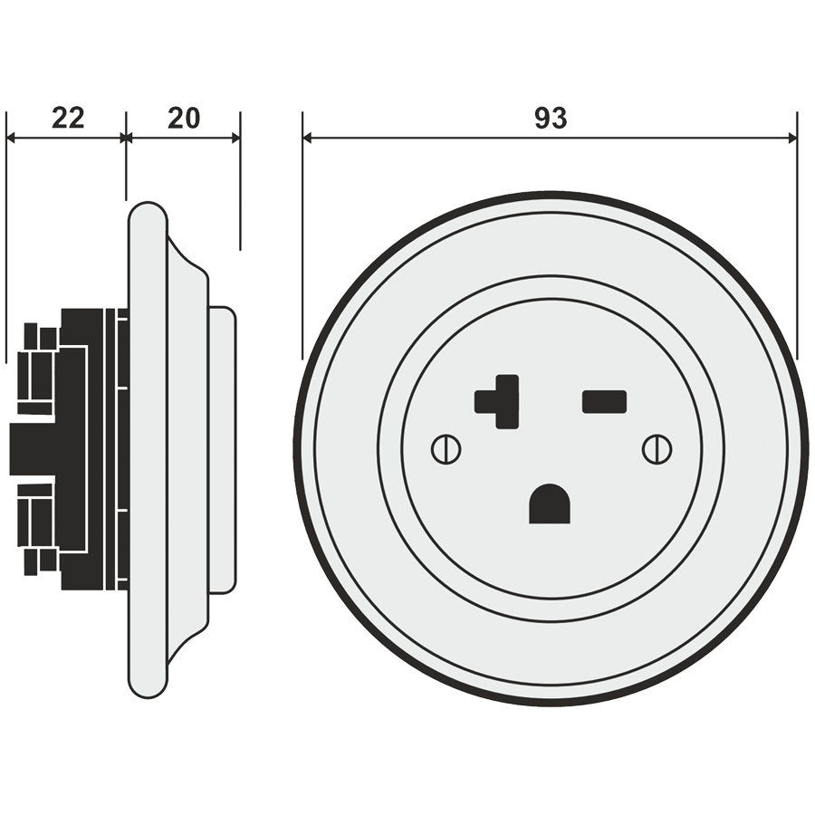 PORCELAIN WALL SOCKET CHLOREDO USA 20 AMP - DYKE & DEAN