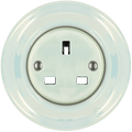 Concha round porcelain UK 3-pin wall socket by Katy Paty
