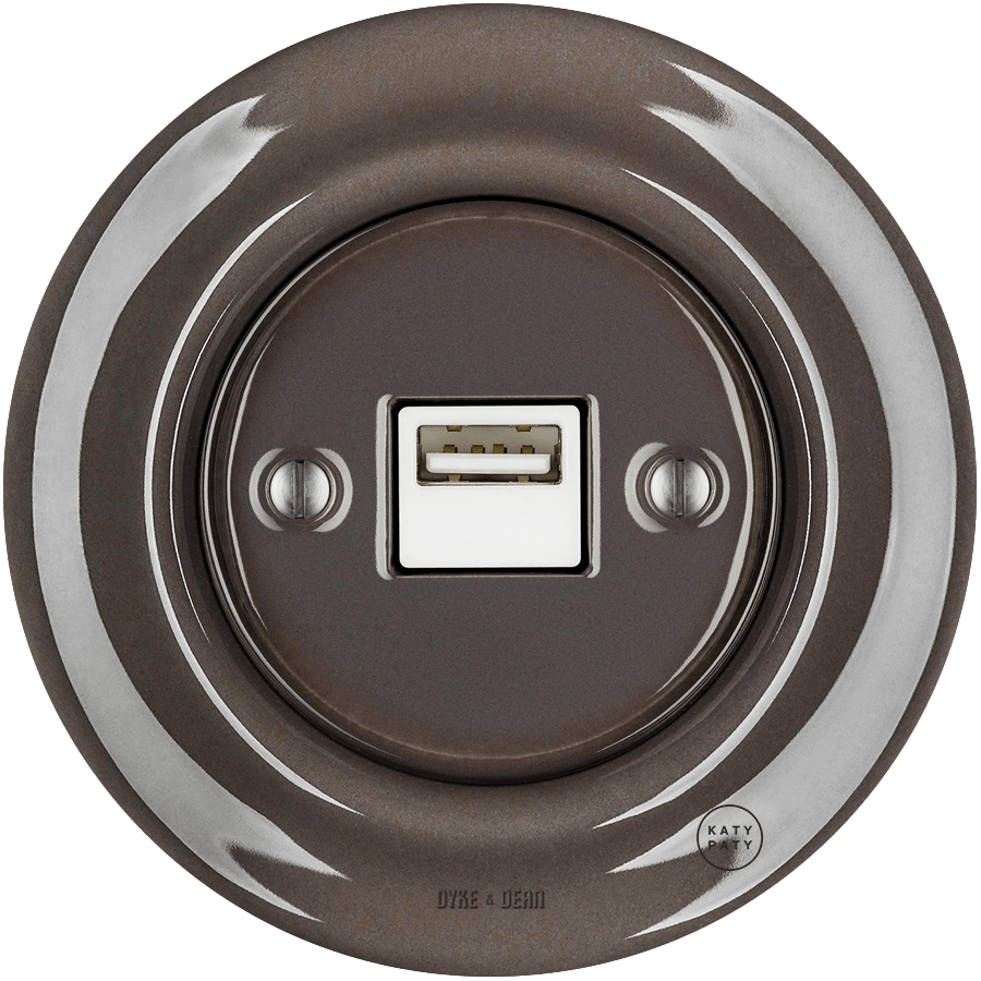 PORCELAIN WALL USB CHARGER BROWN - DYKE & DEAN