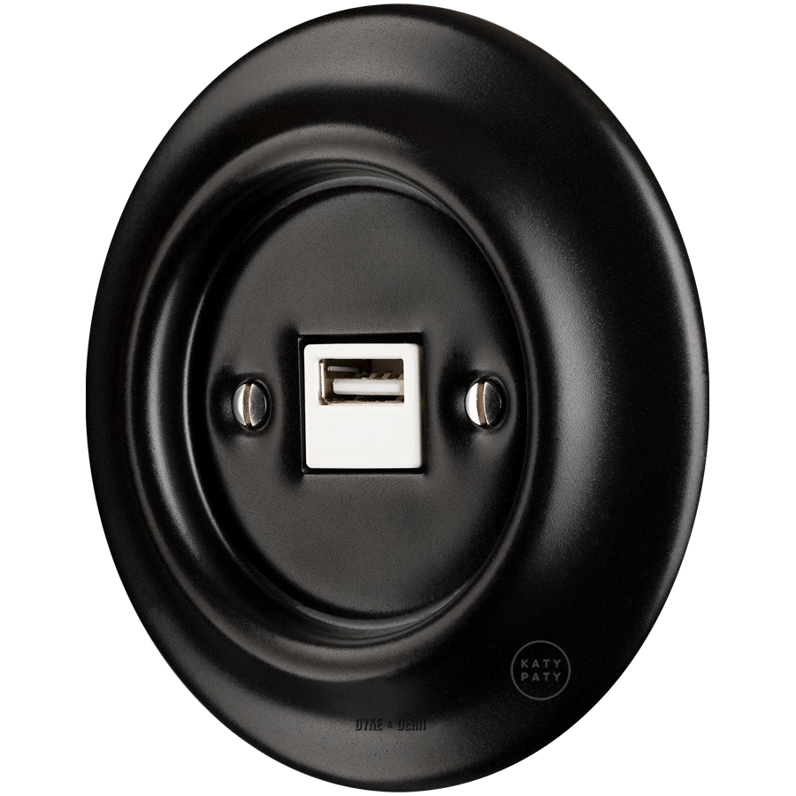 PORCELAIN WALL USB CHARGER MATT BLACK - DYKE & DEAN