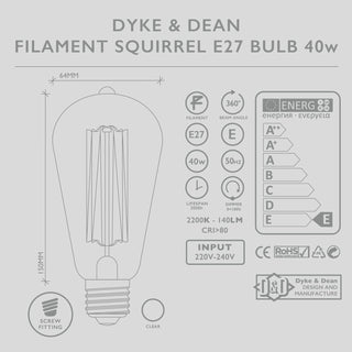 SQUIRREL CAGE EDISON FILAMENT BULB 40W - BULBS - DYKE & DEAN  - Homewares | Lighting | Modern Home Furnishings