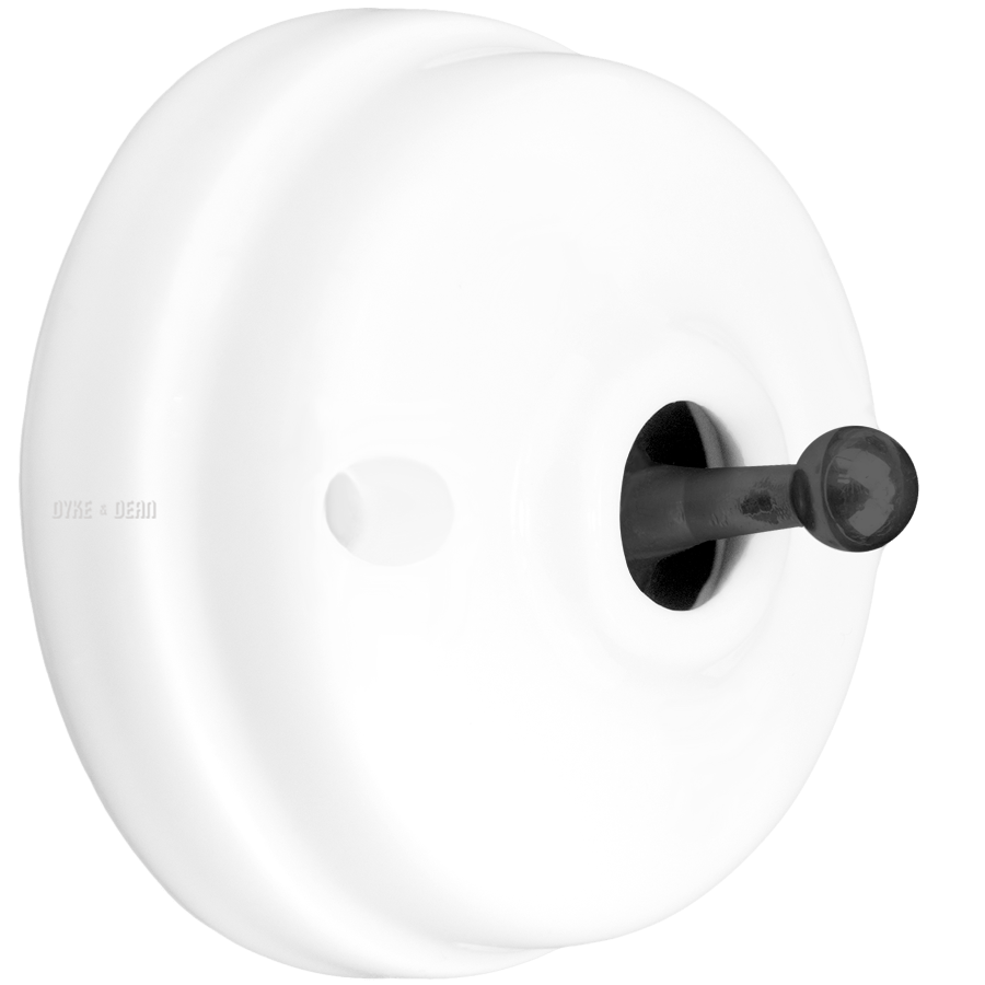 WHITE CERAMIC 2 WAY TOGGLE WALL SWITCH BLACK - DYKE & DEAN