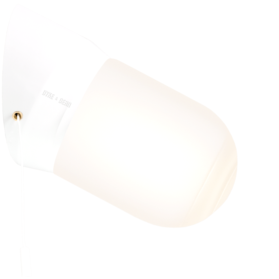 WHITE PULL CORD SWITCHED REARWIRED WALL LAMPS - DYKE & DEAN