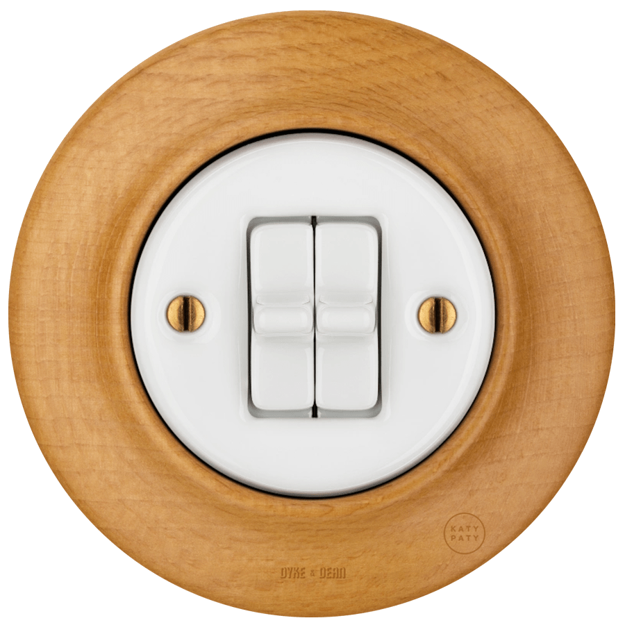 WOODEN PORCELAIN WALL LIGHT SWITCH FAGUS 2 TOGGLE - DYKE & DEAN