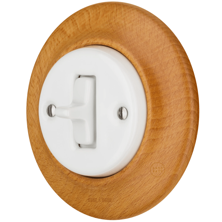 WOODEN PORCELAIN WALL LIGHT SWITCH FAGUS TOGGLE - DYKE & DEAN
