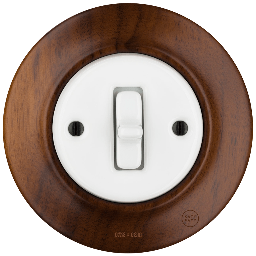 WOODEN PORCELAIN WALL LIGHT SWITCH NUCLEUS TOGGLE - DYKE & DEAN