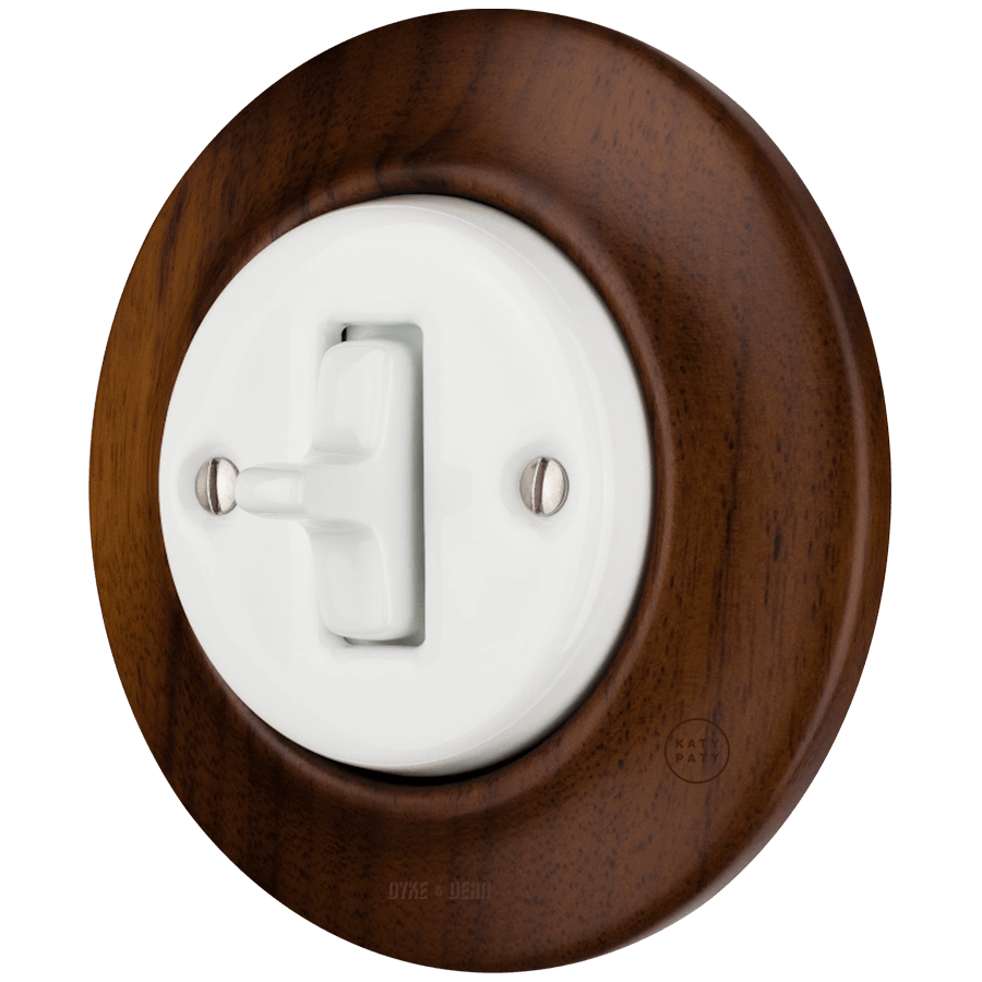 WOODEN PORCELAIN WALL LIGHT SWITCH NUCLEUS TOGGLE - DYKE & DEAN