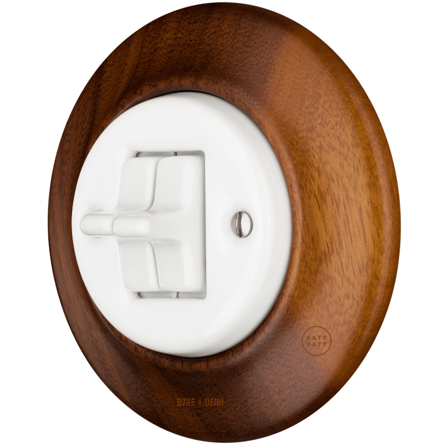 WOODEN PORCELAIN WALL LIGHT SWITCH NUTMAG 2 TOGGLE - DYKE & DEAN