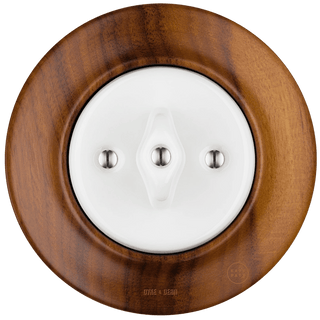 WOODEN PORCELAIN WALL LIGHT SWITCH NUTMAG ROTARY - DYKE & DEAN