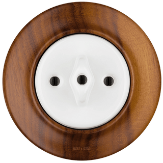 WOODEN PORCELAIN WALL LIGHT SWITCH NUTMAG ROTARY - DYKE & DEAN