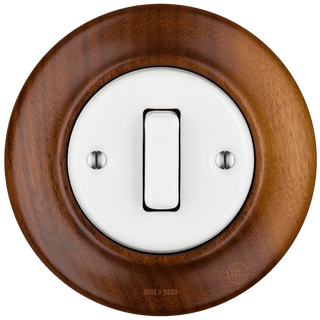 WOODEN PORCELAIN WALL LIGHT SWITCH NUTMAG SLIM BUTTON - DYKE & DEAN