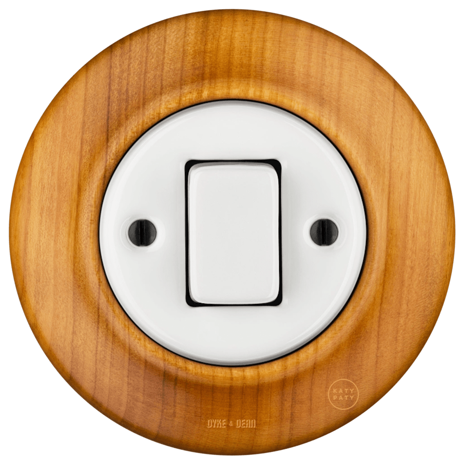 WOODEN PORCELAIN WALL LIGHT SWITCH PADELUS FAT BUTTON - DYKE & DEAN