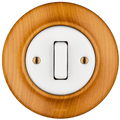 Padelus wooden porcelain slim button light switch by Katy Paty in cherry