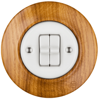 WOODEN PORCELAIN WALL LIGHT SWITCH ROBUS 2 TOGGLE - DYKE & DEAN