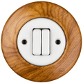 WOODEN PORCELAIN WALL LIGHT SWITCH ROBUS DOUBLE - DYKE & DEAN