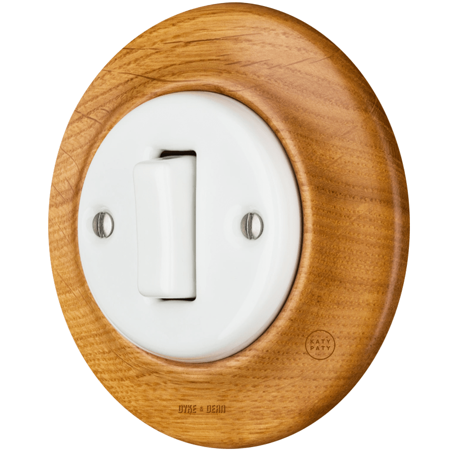 WOODEN PORCELAIN WALL LIGHT SWITCH ROBUS SLIM BUTTON - DYKE & DEAN