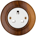 Nuc Mag UK socket by Katy Paty with white porcelain centre and solid American walnut surround